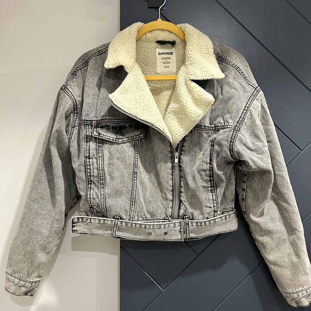 Garage Light Gray Sherpa-Lined Denim Jacket